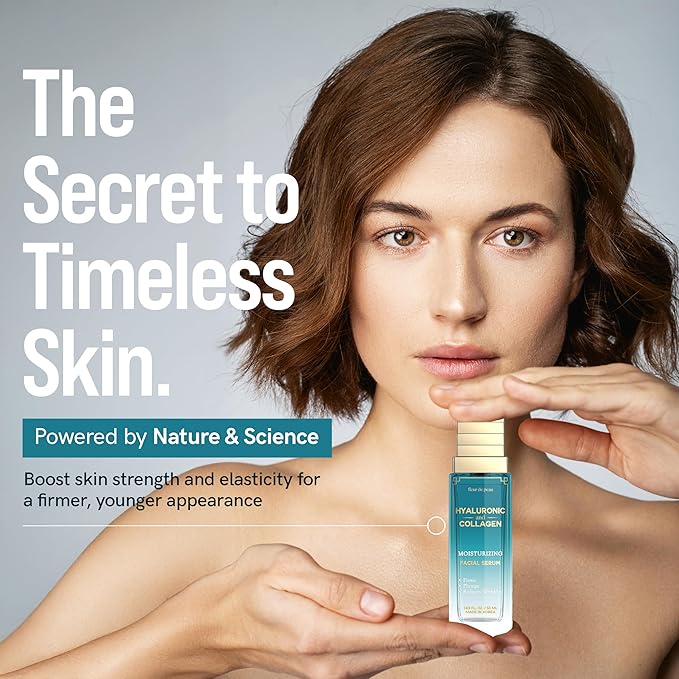 Fleur De Peau Hyaluronic Acid Serum For Face with Collagen - Dermatologist Tested, Anti-Aging, Ultra Hydrating, Firming, & Smoothing Korean Skin Care - 95% Natural, Clean Beauty, Vegan - 1.69 FL. Oz