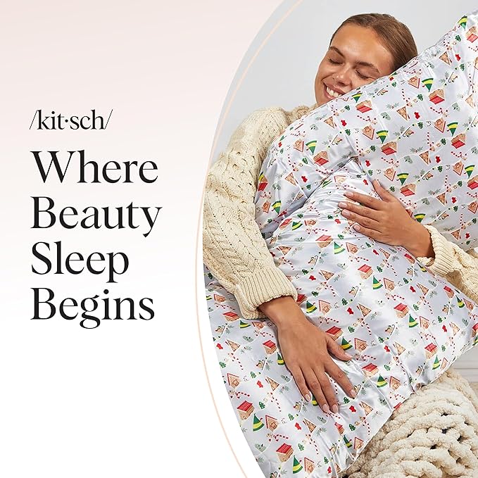 Kitsch x Elf Periwinkle Christmas Satin Pillowcase with Zipper for Hair & Skin, Softer Than Silk Pillow Cases Queen, Wrinkle-Free, Smooth and Cooling Satin Pillow Covers, Queen/Standard Size (19x26)