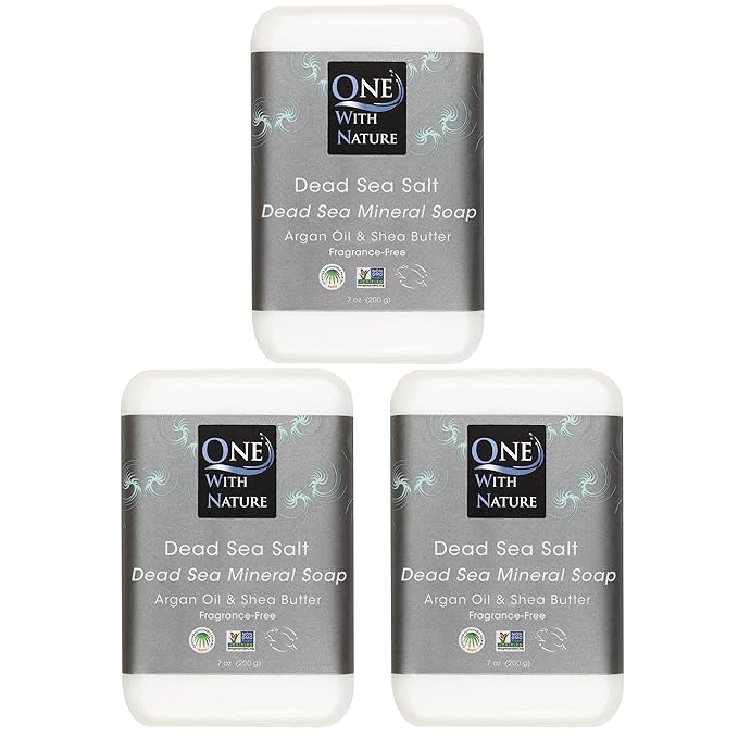 One With Nature Dead Sea Salt Soap 7oz 3-Pack – Purifying and Exfoliating Soap Bar with Dead Sea Minerals for Face & Body, for Men & Women. Unscented.
