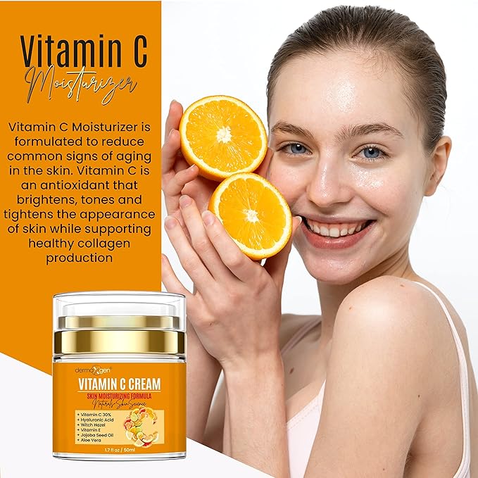 Organic Vitamin C Cream for Face - Deep Hydration Vitamin C Face Moisturizer with Hyaluronic Acid and Vitamins C & E - Anti-Aging Formula to Reduce Wrinkles and Fine Lines - 1.7 Fl Oz