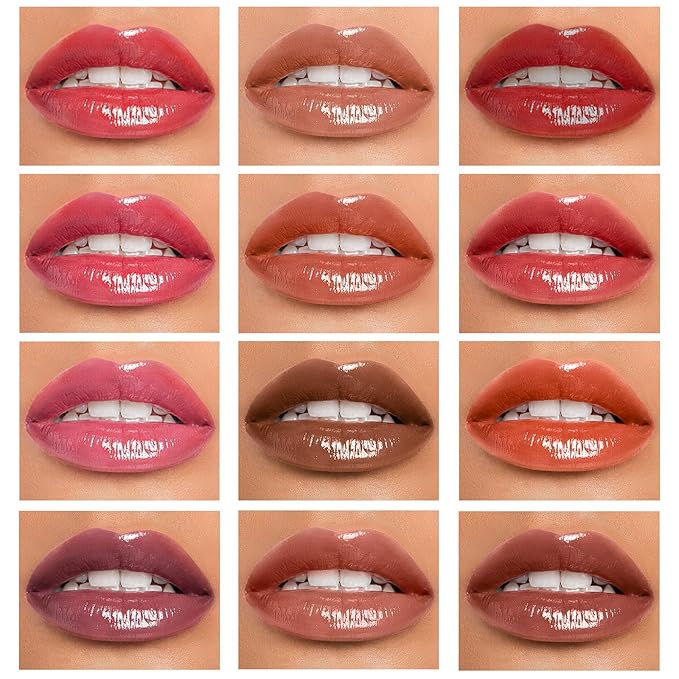 Dmsky 12 Pack Lip Gloss Set, 12 Colors Lip Oil for Dry Cracked Lips, Moisturizing Lip Balm Infused with Vitamin E for a Sheer Tint Of Color