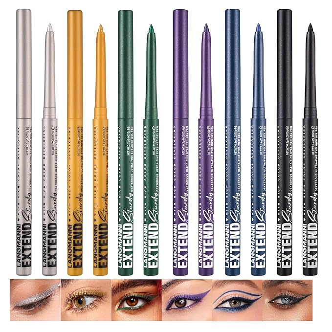 LANGMANNI 6Pcs Metal Colorful Eyeliner Pencil Set - Matte & Shimmer Eye Makeup,Smooth Use Long-Lasting & Waterproof Eyeliner Set(#02+03+04+06+08+12)