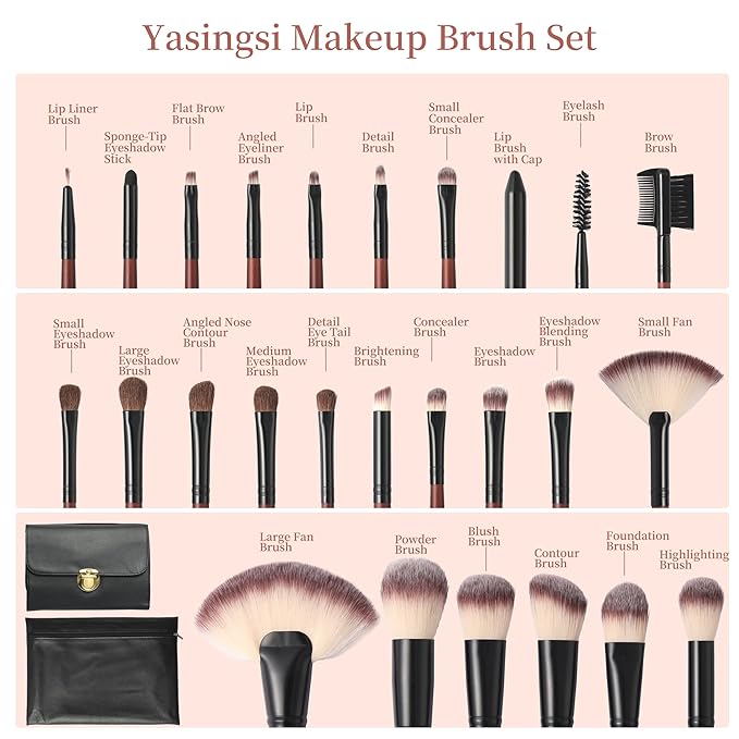 Makeup Brush Set Professional 26-Piece Makeup Brushes Set Premium Synthetic Foundation Powder Concealer Blush Eyeshadow Contour Makeup Brush Set with 2 Brush Bags