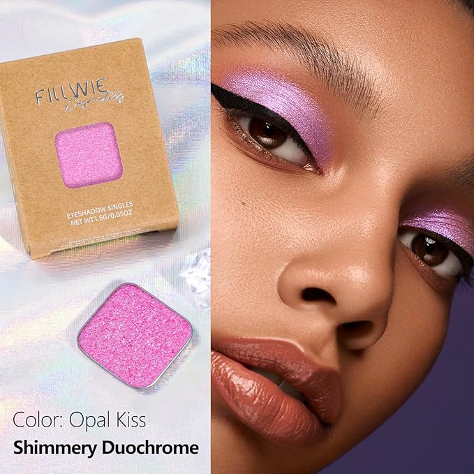 Chameleon Single Eyeshadow,Soft Pink-White,Pressed Powder,High Pigment,Smudge-Proof, Smooth Blend, All-Day Wear,Square Pan,Fits Magnetic Palettes(Opal Kiss)