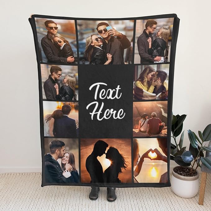 Custom Blanket with Picture Text Customized Throw Personalized, Customizable, Photo Blankets Customize Gifts for Mom, Dad, Couple, Girlfriend, Boyfriend, Wife, Husband, D10 Photos-1