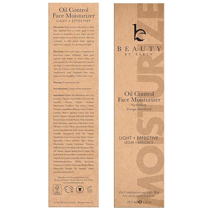 Oil Control Face Moisturizer - USA Made with Natural & Organic Ingredients, Lightweight and Mattifying Moisturizer for Oily & Acne Prone Skin, Face Cream with Niacinamide and Hyaluronic Acid