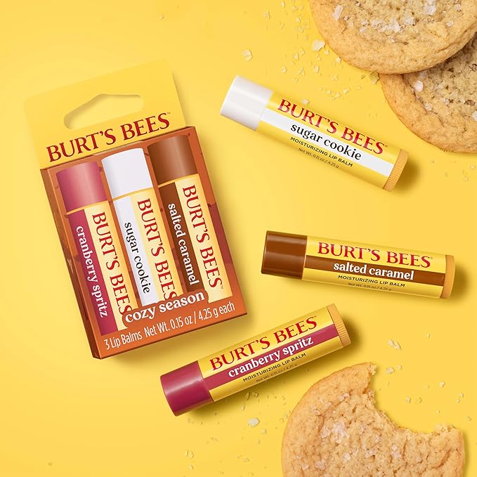 Burt's Bees Stocking Stuffers, Cozy Season Lip Balm Set for Christmas Gifts, With Responsibily Sourced Beeswax, Natural Origin Lip Care, 3 Tubes, 0.15 oz.