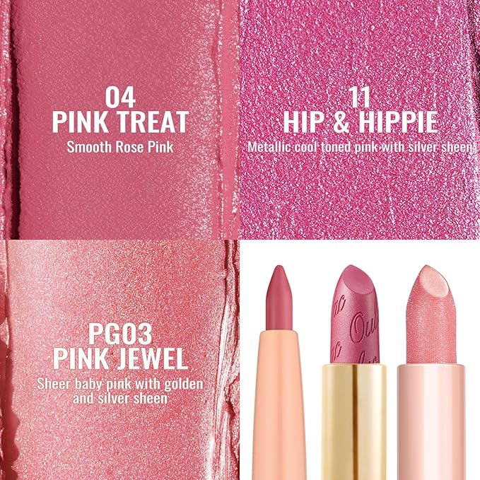Oulac Lipstick & Lipliner Set 3PCS High Impact Lipcolor with Moisturizing Formula, Vegan Beauty, Full-Coverage Lip Color, Gift Lipstick for Women, 04+11+PG03