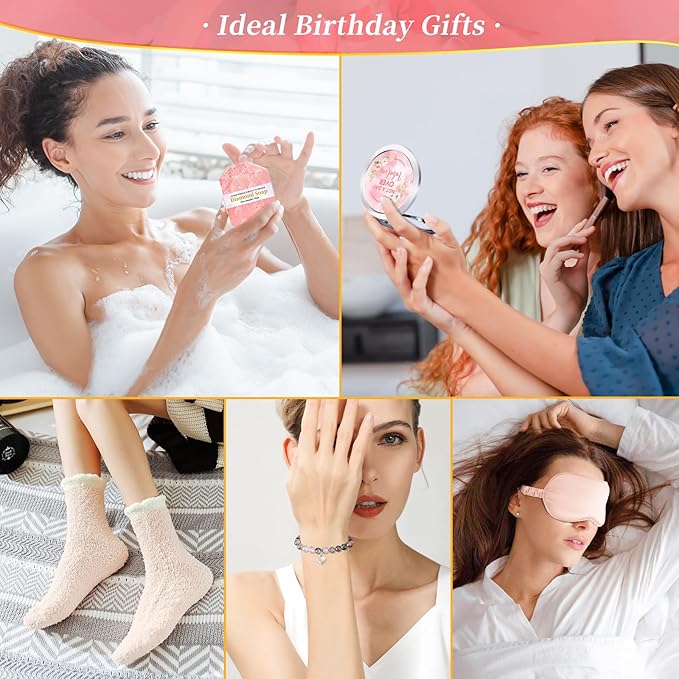 15PCS Birthday Gifts for Women-Pink Self Care Package Get Well Soon Gifts, Relaxing Spa Gift Female Friendship Thinking of You Care Package for Mom Her Wife Girlfriend Friend Sister