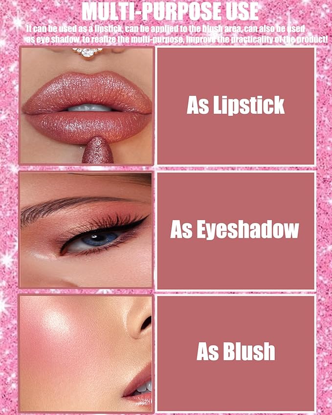 Brown Red Sparkling Glitter Lipstick,Long Lasting Shimmer Metallic Lipstick for Women Glitter Nude Waterproof Lip Gloss, Diamond Shiny Non-Stick Lipgloss Liptint Blam Lip Color labiales Makeup Gift-04