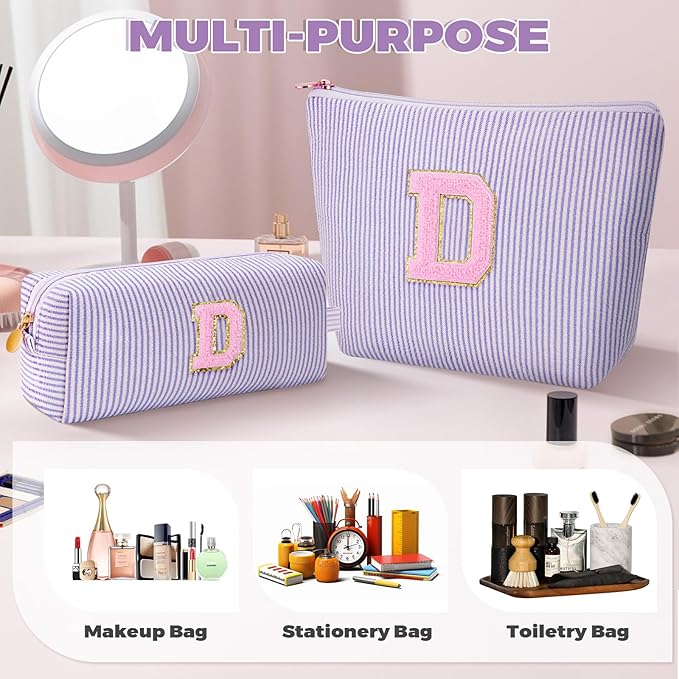 Personalized Makeup Bag for Women Girls - Fashion Cosmetic Bag Trendy Travel Toiletry Bag with Initials Letter - Teen Gifts - Lavender,D