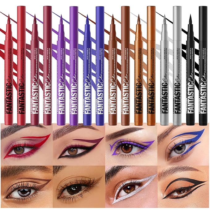 LANGMANNI 4 Colors Matte Liquid Eyeliner Set, Neon Colorful Pigmented With Long-lasting, Smudgeproof & Waterproof Eye Liner Makeup for Bold & Stunning Looks - Gift for Girls(#56789101112)