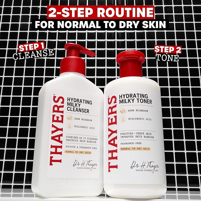 THAYERS Milky Face Toner Skin Care with Snow Mushroom and Hyaluronic Acid, Natural Gentle Facial Toner, for Dry and Sensitive Skin, 355mL
