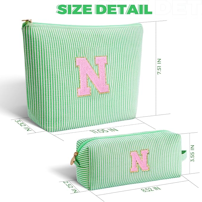 Personalized Makeup Bag for Women Girls - Fashion Cosmetic Bag Trendy Travel Toiletry Bag with Initials Letter - Teen Gifts - Green,N