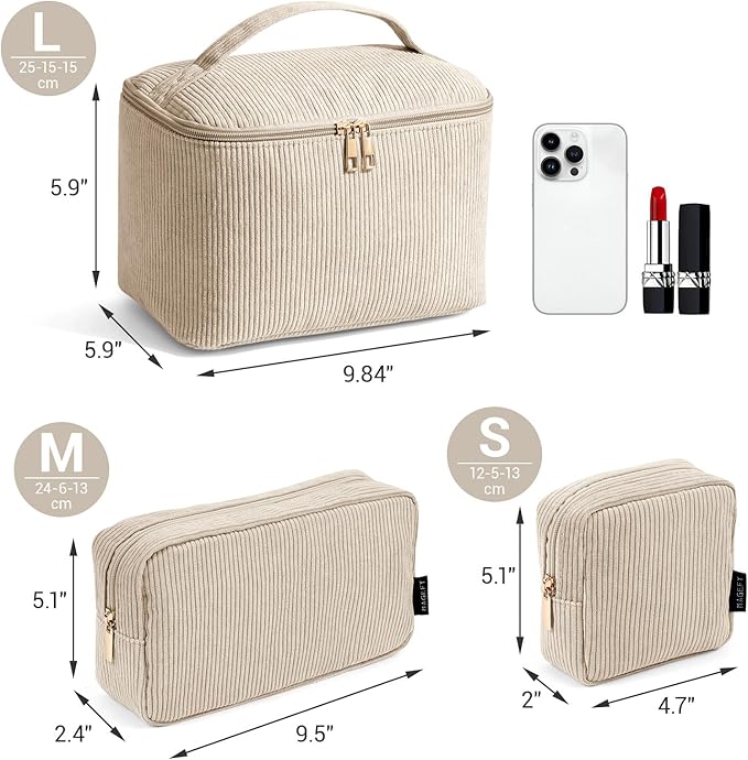 MAGEFY Small Makeup Bag for Purse Mini Cosmetics Bag Corduroy Cute Cosmetic Pouch for Women with Slip-in Pockets