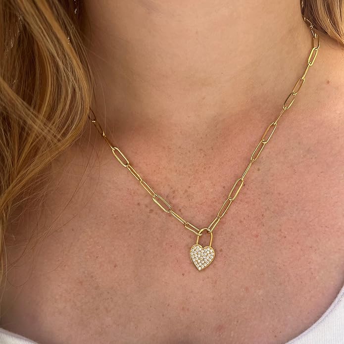 Dainty Gold Heart Necklace for Women - 14K Gold/Silver Plated Cute Heart Handmade Disc Circle Bee Choker Adjustable Necklace for Women Trendy Jewelry