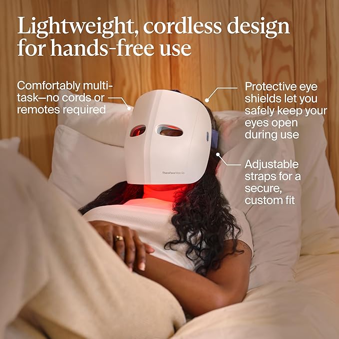 TheraFace Mask Glo by Therabody | Cordless LED Face Mask with Red, Blue & Infrared Light | at-Home Light Therapy Mask for Radiant, Healthier-Looking Skin | Includes Protective Eye Shield