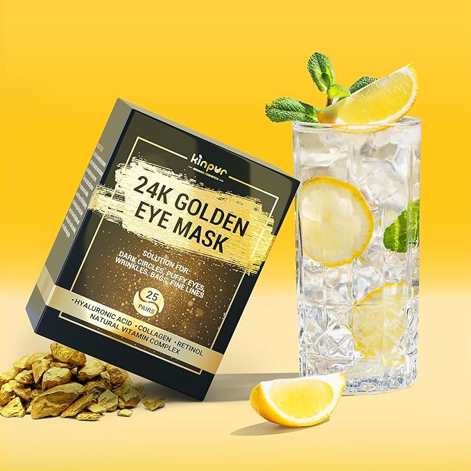 24K Gold Eye Patches for Puffy Eyes and Dark Circles, Luxury Anti-aging Skincare - Collagen Anti Wrinkles Patches w/Vitamin C & Niacinamide to Hydrate, Depuff, Smooth Fine Lines – 25 pairs