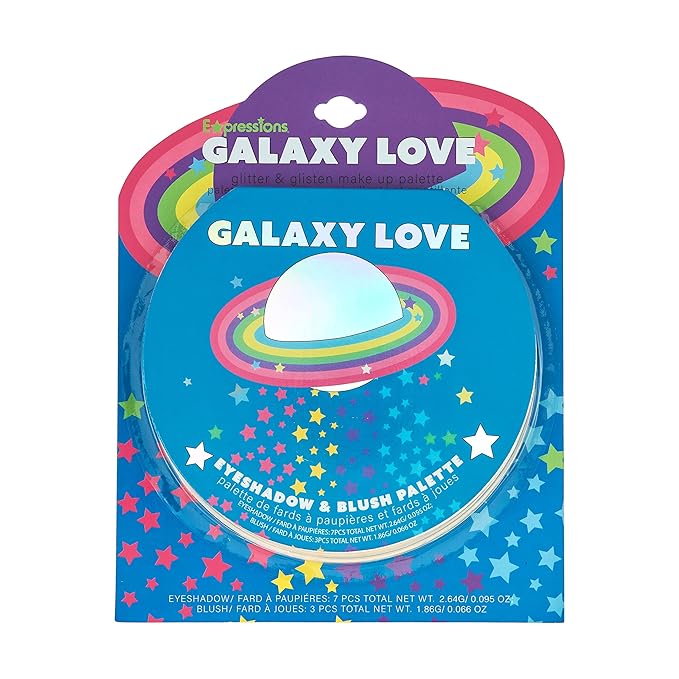 10 Color Eyeshadow Palette & Blush Makeup Novelty Beauty Set, Fold Out Compact with Mirror, Washable, Non-Toxic,Galaxy Love Glisten & Glitter Makeup Palette