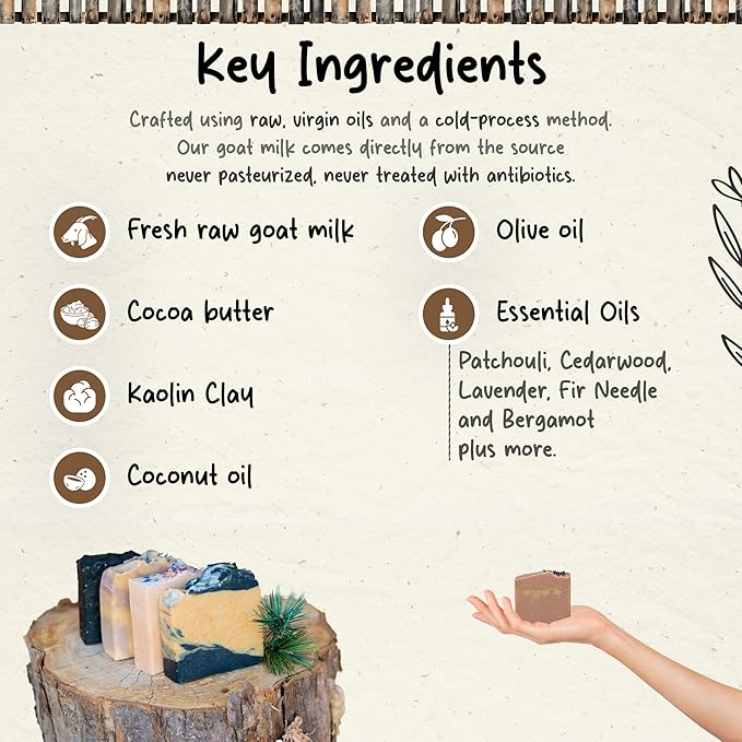 Organic Goat Milk Soap Bar for Face & Body | Handmade with Goat Milk Soap Bar for Sensitive Skin, Essential Oils | Moisturizing Vitamin-Rich Skincare -The Mountain 3 Pack