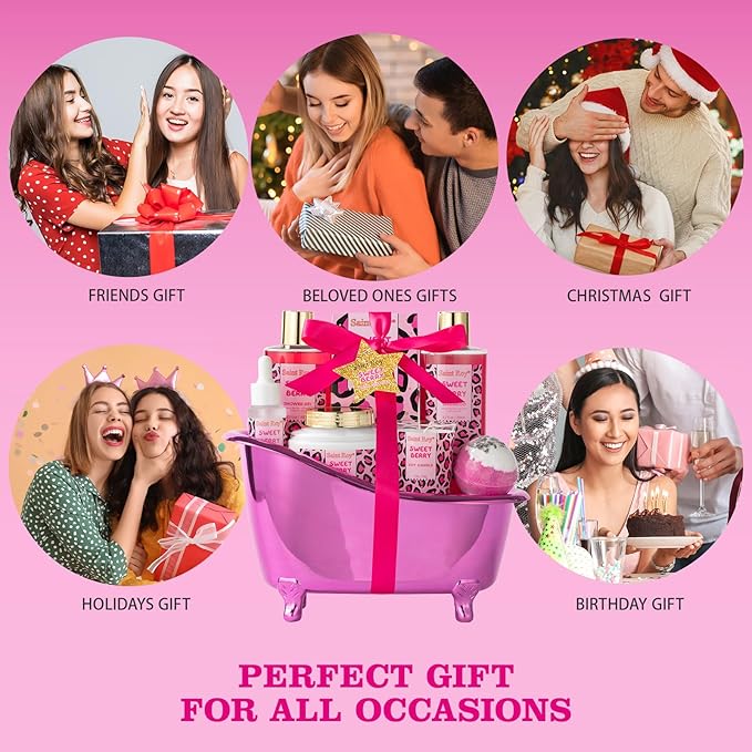bath body Gifts for Her Home Bath Spa Gift Basket for Women Sweet Berry Bath Sets for Teens Gift Aromatherapy Home Spa Kit with Body Oil & More women's spa gift sets Best Gifts Mothers day