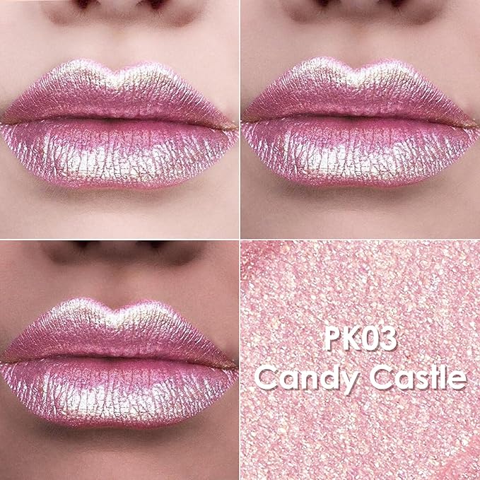 FOCALLURE Metallic Liquid Lipstick,Non Stick Cup Lip Gloss,High Impact Lip Color with Transfer-proof Wear,Long Lasting & Waterproof Lipstick Makeup for Women,PK03 Candy Castle