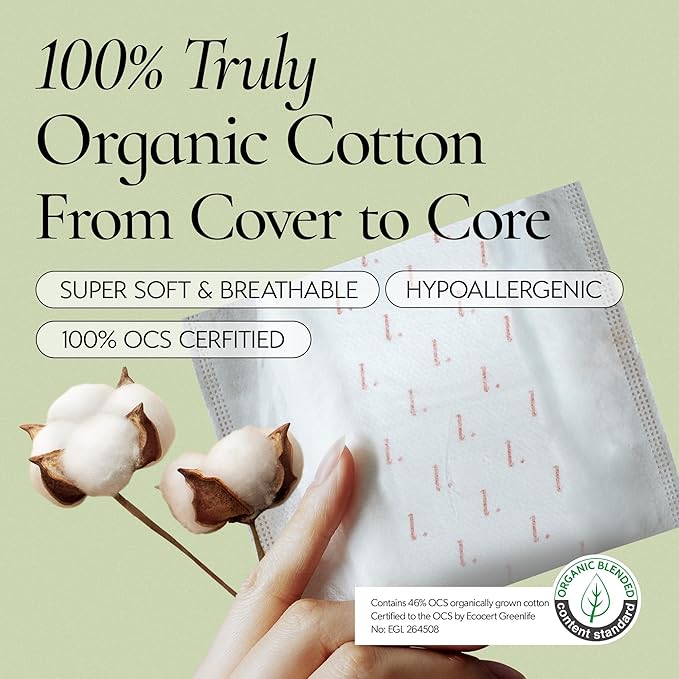 Truly Organic INERTIA Pads - The Prism with Wings for Women Heavy Absorbency (10 Count) - The Best Absorbency, NO Petroleum-Based microplastic, Chlorine, or Fragrance. (Pack of 1)
