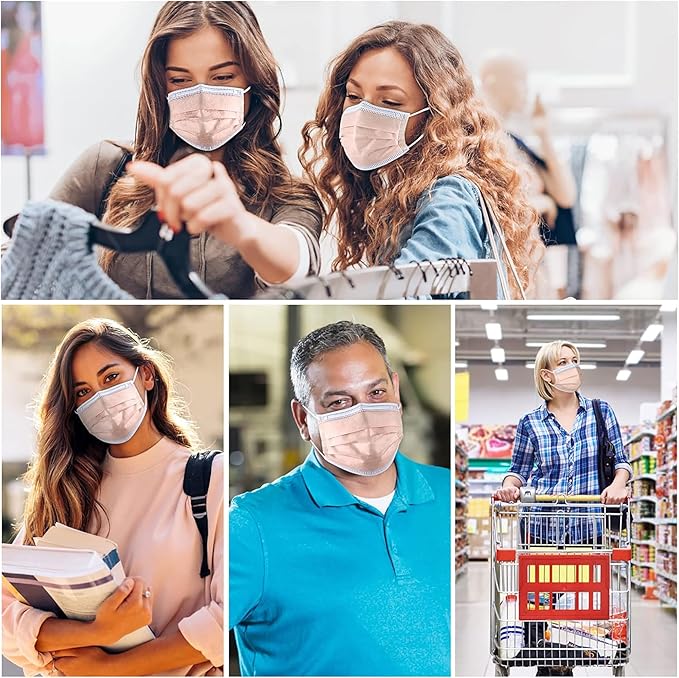 akgk Disposable Face Masks 100Pcs, 3 Layer Protective Face Mask Blush Pink Face Masks