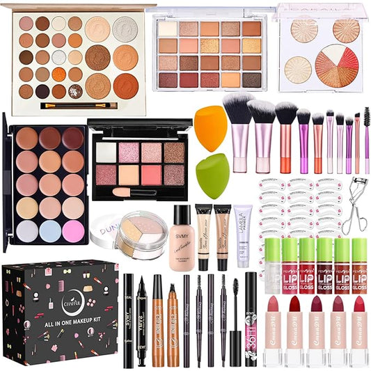 All in One Makeup Kit, Makeup Kit for Women Full Kit, Make Up Gift Set for Women, Makeup Essential Bundle Includes Foundation Eyeshadow Palette Concealer Lipstick Eyeliner Mascara Cosmetic Brush Set