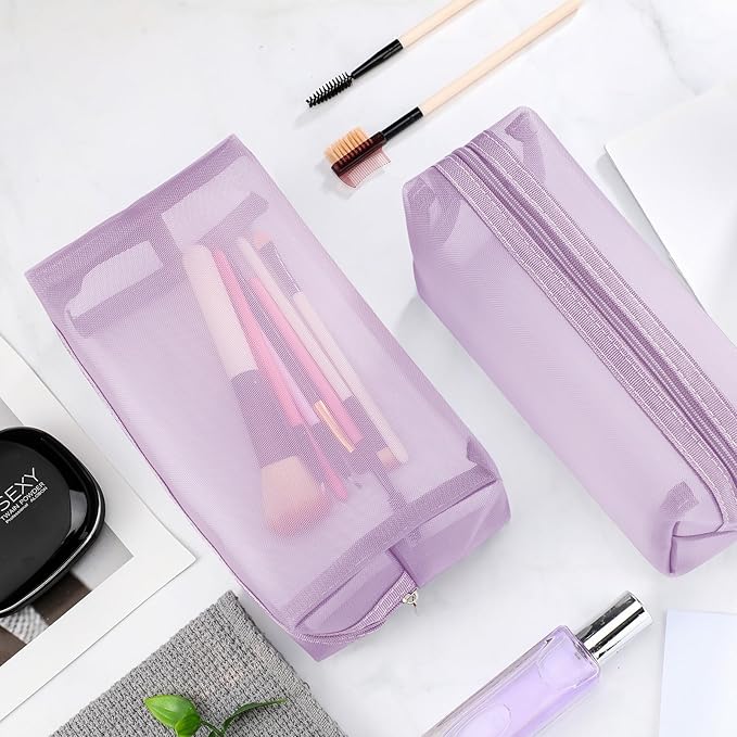 6 Pieces Mesh Makeup Bags Mesh Cosmetic Bag Portable Travel Organizing Zipper Pouch Toiletries Makeup Pouches for Home Office Travel Accessories