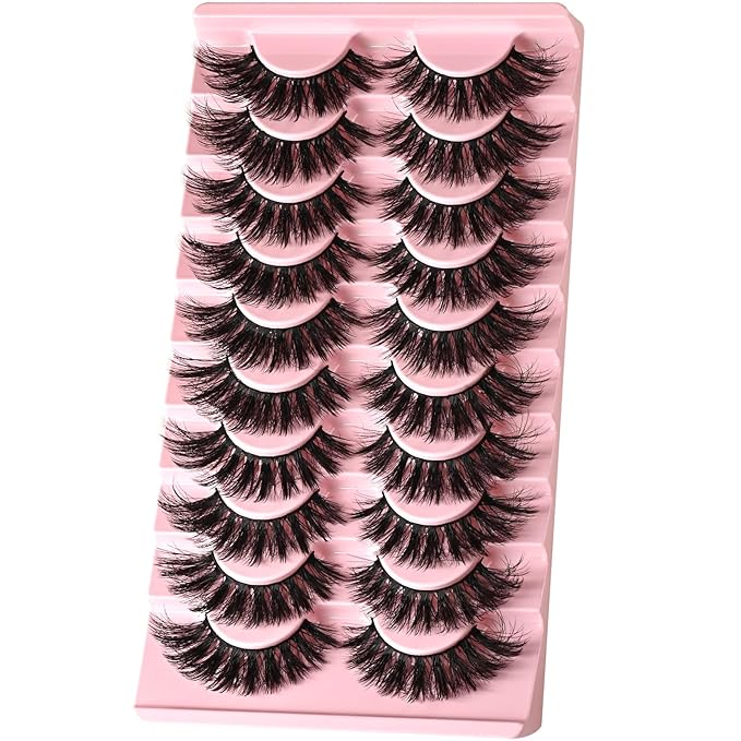 FARRED Cat Eye Lashes Fluffy False Eyelashes Strips 10 Pairs Fake Eyelashes Natural Look Short Natural Lashes Cateye Lash Wispy Volume Eyelash Faux Mink Strip Lashes Pack for Daily Makeup