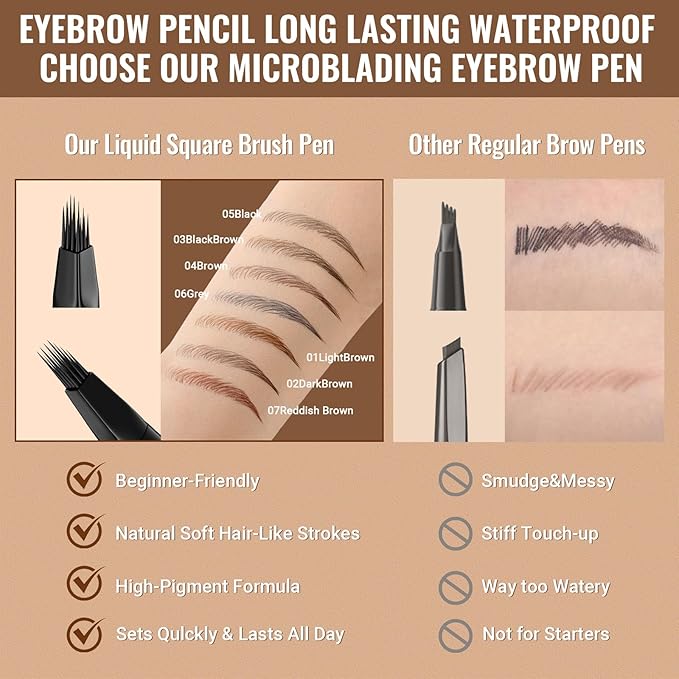 iMethod Eyebrow Pen - Eyebrow Pencil,2-in-1 Eyeliner Dual-Ended Microblading Eyebrow Pencil Long Lasting Waterproof Hair-Like Brow Pencil,with Eyebrow Brush,Eyebrow Pencils for Women,Reddish Brown