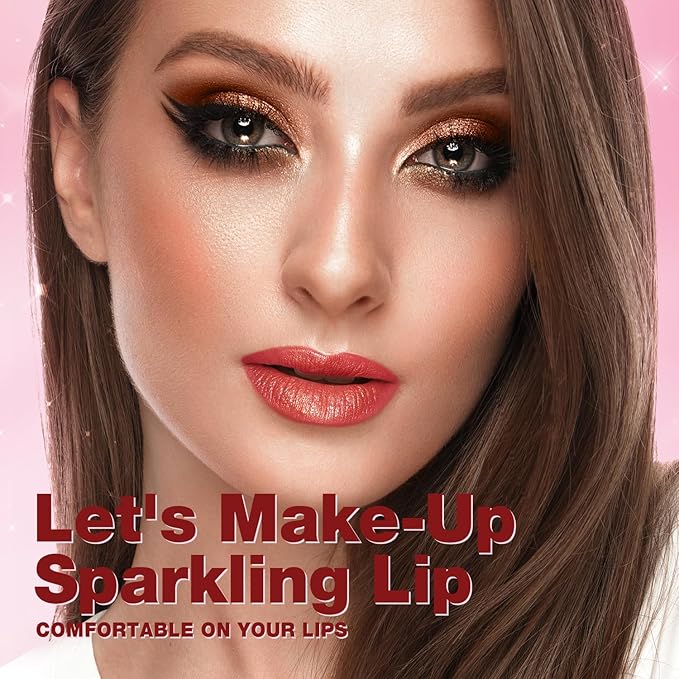 Jolilab Sparkling Lip Gloss Long Lasting Waterproof Moisturizer Lip Balm Glitter Shimmer Metallic Lipstick, Diamond Shiny Bold Glow Goth Lipstick for Women Girls, Non-sticky (1, 04#)