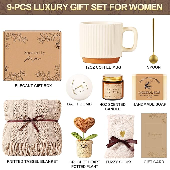 Get Well Soon Gift Baskets for Women Self Care Gifts, Spa Care Package After Surgery Inspirational Thinking of You Sympathy Gifts, Birthday Christmas Gift for Women Friends Mom Sister Grandma