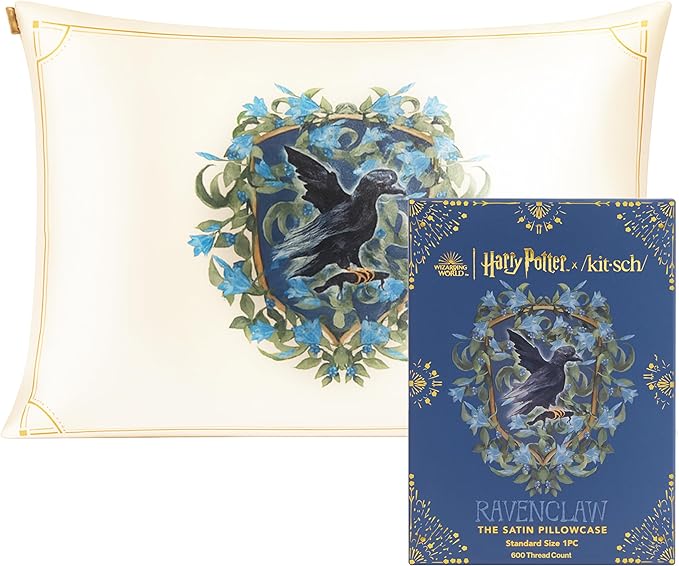Kitsch x Harry Potter Ravenclaw Satin Pillowcase w/Zipper for Hair & Skin - Double-Sided, Softer Than Silk, Wrinkle-Free, Machine Washable, Frizz Control, Breakout Prevention - Queen/Standard (19x26)