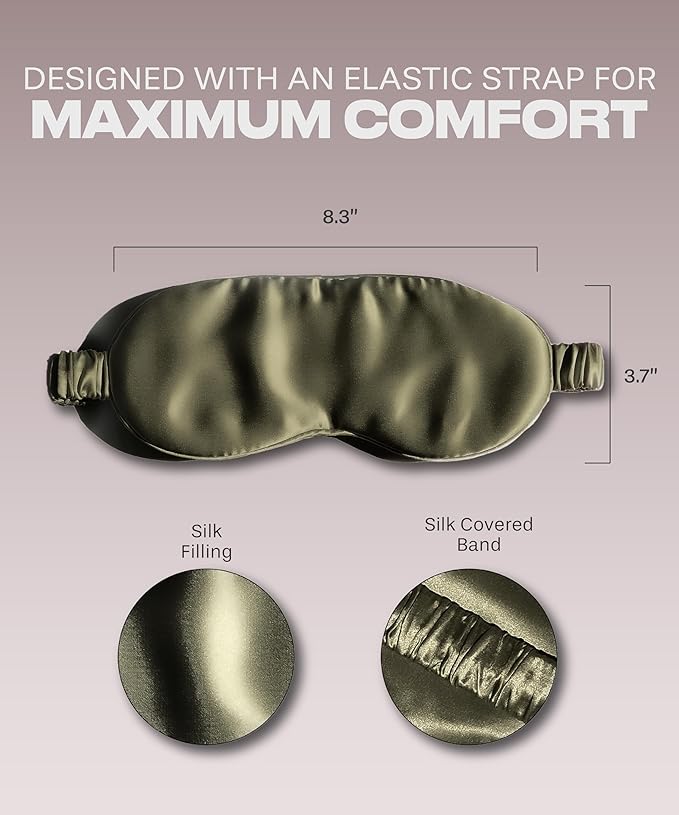 SUNDAYSILKS™ Exclusive Mulberry Silk Sleep Mask | Soft Eye Covers, Blackout Sleeping Mask for Women & Men | Silk Eye Mask for Sleep, Travel, and Relaxation | Antifaz para Dormir [Olive]