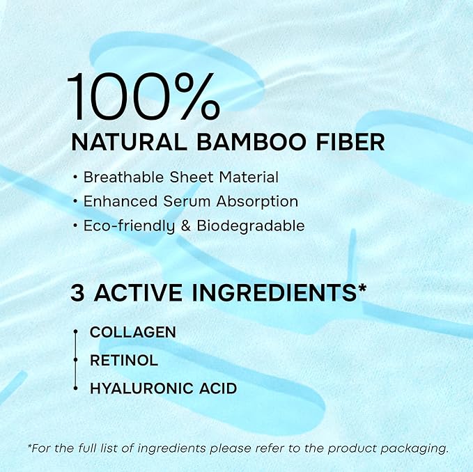 SimplyVital Collagen Facial Mask with Retinol & Hyaluronic Acid - Hydrating Face Masks Skincare - Visibly Firming and Lifting T Line & V Line Sheet Mask for Women - Mascarillas Para la Cara - 7 Pack