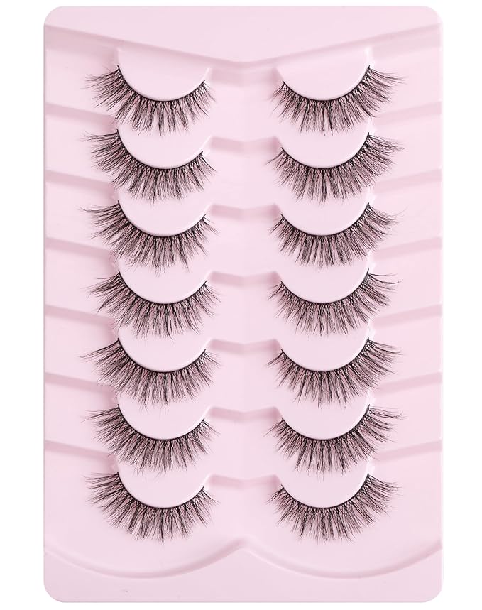 Onlyall Natural Lashes Wispy Lashes Natural Look False Eyelashes Natural Flared Eyelashes False Eye Lashes Soft Fluffy Lashes 7 Pairs D-K06, Black