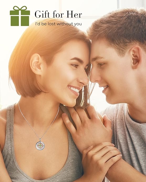 S925 Necklace Gift for Wife |Compass Jewelry |Women Anniversary |Sterling Silver |Girlfriend Birthday Gifts for Her Valentines |I'd be Lost without You |Jewel 18K Gold