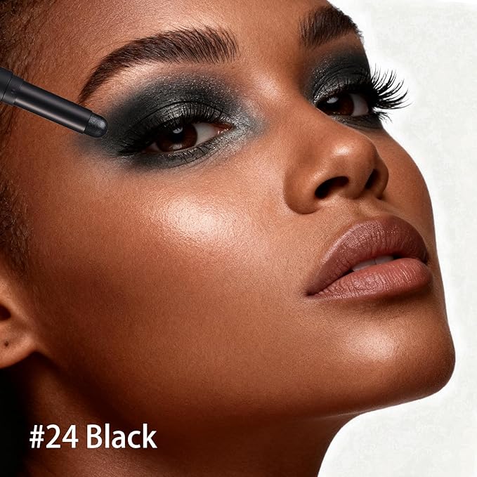 Matte Cream Eyeshadow Stick, Waterproof Eye Shadow Stick, Long-Lasting and Blendable High Pigmented Single Eyeliner Makeup for Women, 24 Black