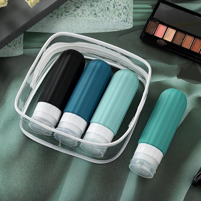 16 Pack Travel Bottles Set - Leakproof Silicone Containers, TSA Approved, Squeezable Refillable 3oz for Shampoo, Conditioner, Lotion