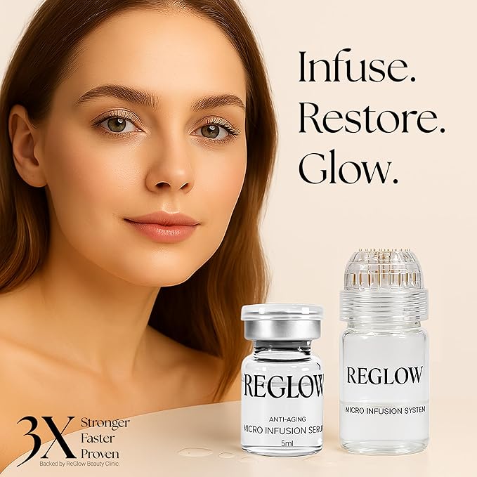 ReGlow Micro Infusion System for Face – 300% Deeper Absorption with 24K Gold Microneedling Tool + Serum (3 Months) – Firmer Radiant Skin, At-Home Treatment with Collagen Peptides & Hyaluronic Acid