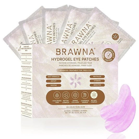 BRAWNA Hydrogel Undereye Mask Patch with Retinol, Collagen, Peptides, Hyaluronic Acid - For Puffy Eyes, Dark Circles, Undereye Bags - Vegan Cruelty-Free Skincare Birthday Gifts for Women - 24 Pairs