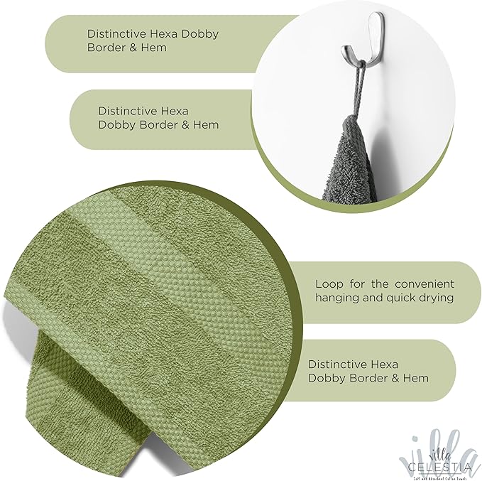 100% Cotton Hand Towel Set of 4, (16 x 28 inches) Sustainable, Soft, Highly Absorbent, Quick Drying, Combed Cotton Hand Towels Pack of 4 Ideal for Hotels, Spa, Bathroom, Dorm, Sage
