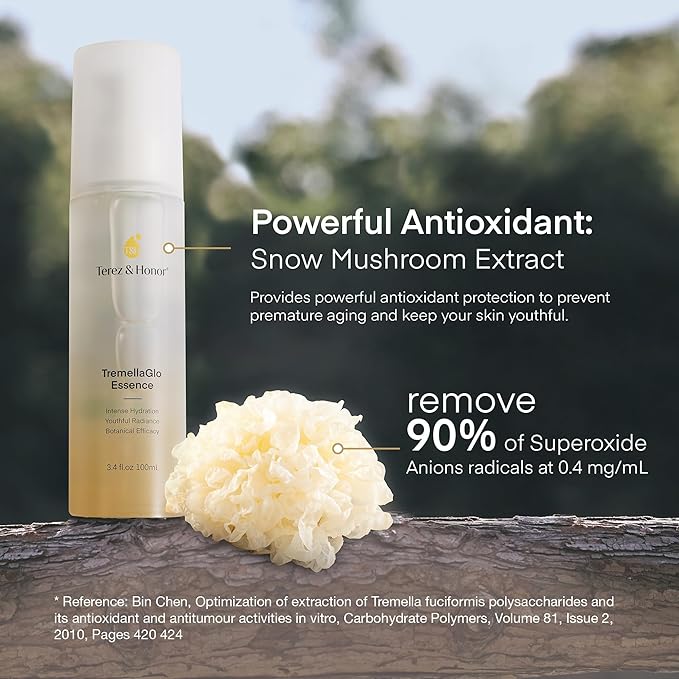 TEREZ & HONOR TremellaGlo Face Serum: Hydrating Facial Serum for Glass Skin - Korean Skincare Formula with Snow Mushroom & Hyaluronic Acid, for Sensitive & Dry Skin, Vegan, 3.4 FL OZ/100mL