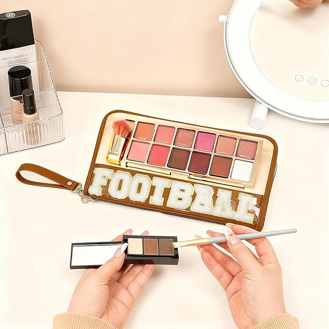 2Pcs football Makeup Bag Set, PVC Large Capacity Portable Transparent Cosmetic Bag, Travel Wash Bag, Stationery Storage Bag