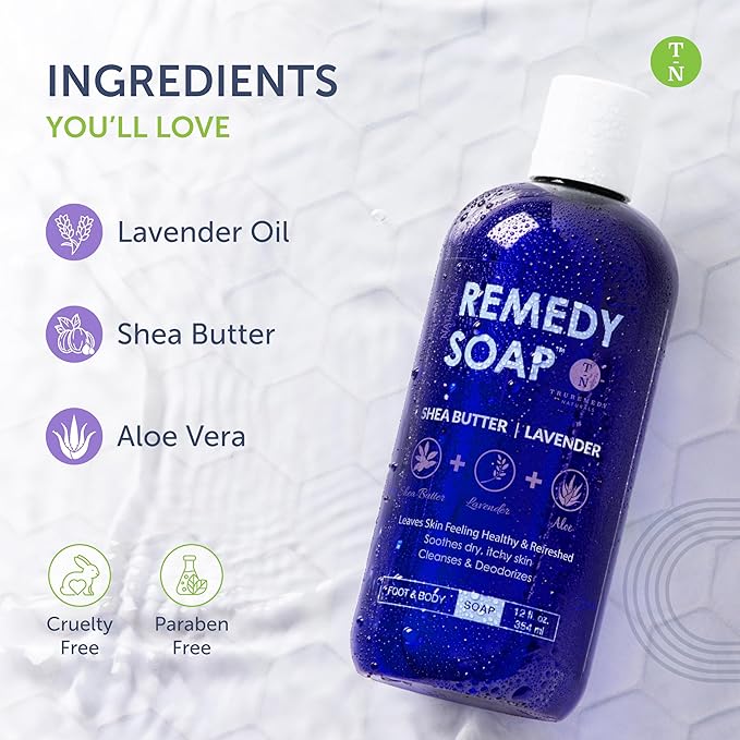 Truremedy Naturals Lavender Shea Butter Body Wash for Women - Aloe Lavender Body Wash with Shea Butter - Soothing Soap for Dry Skin - Hydrating Natural with Essential Oils - 12oz