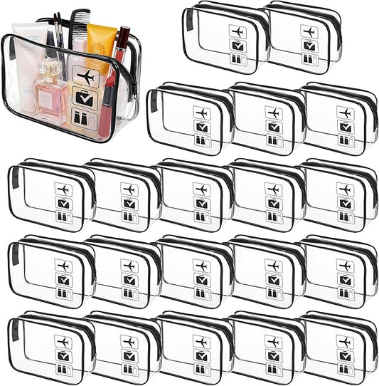 TSA Approved Clear Travel Toiletry Bag, Makeup Cosmetic Bag for Women Men 20 Packs (Black)