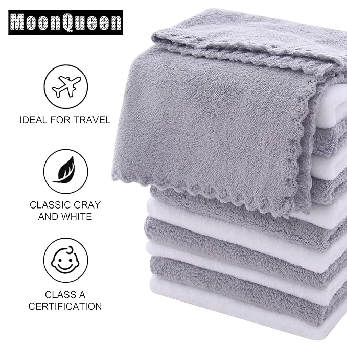 MOONQUEEN Microfiber Facial Cloths Fast Drying Washcloth 12 Pack - Premium Soft Makeup Remover Cloths - Highly Absorbent
