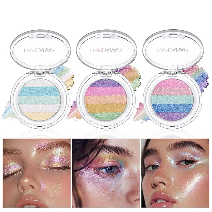Multi-Use Chameleon Eyeshadow & Highlighter Palette – Iridescent Multichrome Shimmer with Color-Shifting Glow, Long-Lasting Waterproof Glitter Makeup for Eyes, Face & Festival (Ice Prism Glow)